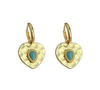 Boucles d'oreilles goutte turquoise en forme de coeur doré Vintage Boucles d'oreilles coeur littéraire Bohème Accessoire adapté pour les fêtes, les dates et la vie quotidienne