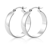 Boucles D'oreilles Grand Cercle Argenté Surface Lisse Bijoux Femme