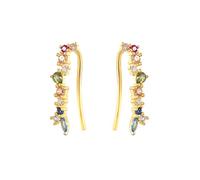 Boucles d'oreilles grimpantes en argent sterling 925 et or avec fleur en rotin pour femme, bijoux arc-en-ciel colorés en zircon