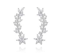 Boucles d'oreilles grimpantes en argent sterling pour femme, plaqué or 14 carats, boucles d'oreilles de mariage, bijoux pour demoiselles d'honneur, Argent sterling, Zircone cubique
