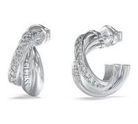 Boucles D'Oreilles Perfect Acier Rhodié Mini Pavées 17 Mm Argent