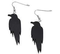 Boucles d'Oreilles Halloween - Bijoux Fantaisie Noir - Sorcière - Fantôme de Chauve-Souris - Tête de Mort - Citrouille - Fête Gothique, Acier Inoxydable (Corbeaux)