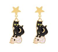 Boucles d'oreilles Halloween pendentif chauve-souris, chat drôle, bijoux délicats, accessoires pour tous les jours, pour femmes et filles Piercings d'oreille discrètes (E, 4x1.5cm)