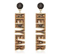 Boucles d'oreilles « Happy New Year » pour femme - Perles et strass - Lettre du Nouvel An 2023 - Cadeau de fête, Métal, Inconnu