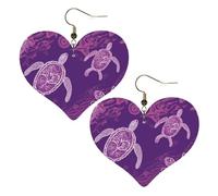 Boucles d'oreilles hawaïennes en cuir avec tortue de mer violette pour femme - Boucles d'oreilles pendantes légères en forme de cœur - Bijoux cadeaux, One Size, Pas de gemme