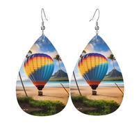 Boucles d'oreilles hawaïennes en cuir en forme de larme imprimées montgolfières | Design haut de gamme, boucles d'oreilles légères et luxueuses