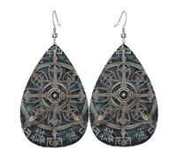 Boucles d'oreilles Helm of Awe pour femme en cuir en forme de goutte d'eau - Boucles d'oreilles pendantes double face légères pour femme - Accessoires d'oreille tendance - Cadeau d'anniversaire