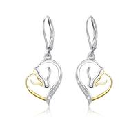 Boucles d'oreilles hibou, cheval, raton laveur, renard, chat - En argent sterling 925 - Cœur suspendu - Or rose/noir - Hypoallergénique - Cadeau pour filles, femmes, enfants, 15*12.5mm, Argent
