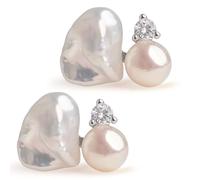 Boucles d'oreilles Highsmith en perles de culture d'eau douce blanches keshi 5-6mm, perles bouton 4-4,5mm et oxyde de zirconium blanc | Secret & You | Argent Sterling 925 rhodié