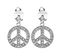 Boucles d'oreilles Hippie Peace and Love | Boucles d’oreilles en forme de symbole de la paix avec strass - accessoire pour les thèmes hippie et le carnaval