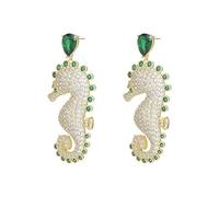Boucles d'oreilles hippocampe en argent S925 micro-incrustées de zircons européens et américains, boucles d'oreilles de luxe légères pour femmes
