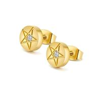 Boucles D'Oreilles Homme, Acier inoxydable Boucles d’oreilles Barbell Stud pour hommes femmes avec motif d’étoiles et zircones cubiques brillants, Or
