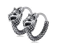 Boucles d'oreilles Homme Viking Bijoux- Cercle en acier inoxydable nordique Fenrir Tête loup Motif écailles Piercing cartilage Boucles d'oreilles charnière Amulette nordique Viking Boucles d'oreilles