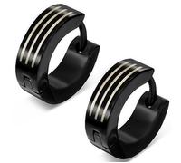 Boucles d'oreilles homme - ZENSE - Acier inoxydable argentées, stries claires - Hauteur 1,20cm, Largeur 0,40cm - ZE0032-A