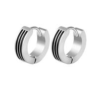 Boucles d'oreilles homme - ZENSE - Acier inoxydable argentées, stries noires - Hauteur 1,20cm, Largeur 0,40cm - ZE0007-A