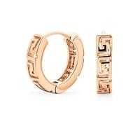 Boucles D'Oreilles Huggie À Motif Clé Grecque Découpée Pour Femmes Et Hommes Plaquées Or Rose En Argent Sterling .925 Polies Avec Un Diamètre De Charnière De 0,65 Pouce