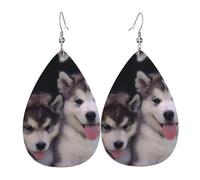 Boucles d'oreilles Husky en forme de larme en cuir pour femme avec crochet - Style vintage - Pour une fête ou un usage quotidien, taille unique, Cuir