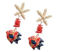 Boucles d'oreilles hypoallergéniques mélangées sur le thème de la plage mettant en valeur la colophane artisanale échinoderme poisson pierre enchantement échinoderme boucles d'oreilles en cristal, One