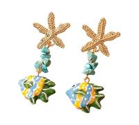 Boucles d'oreilles hypoallergéniques mélangées sur le thème de la plage mettant en valeur la colophane artisanale échinoderme poisson pierre enchantement somptueuse boucles d'oreilles rassemblées de