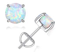 Boucles d'oreilles hypoallergéniques pour femme : boucles d'oreilles à tige en argent sterling 925 avec pierre de lune arc-en-ciel/opale/turquoise à vis pour oreilles sensibles, petites boucles