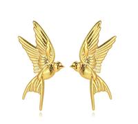 Boucles d'oreilles imperméables en forme d'oiseau doré pour femme, boucles d'oreilles délicates et épaisses pour femme, Acier inoxydable, Pas de gemme
