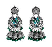 Boucles d'oreilles indiennes à pampilles pour femmes, style ethnique, couleur or, cloche, perles multicolores, boucles d'oreilles creuses Jhumka, bijoux gitans