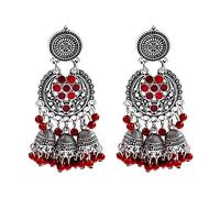 Boucles d'oreilles indiennes à pampilles pour femmes, style ethnique, couleur or, cloche, perles multicolores, boucles d'oreilles creuses Jhumka, bijoux gitans