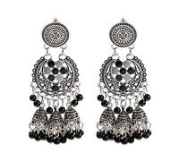 Boucles d'oreilles indiennes à pampilles pour femmes, style ethnique, couleur or, cloche, perles multicolores, boucles d'oreilles creuses Jhumka, bijoux gitans