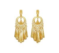 Boucles d'Oreilles Indiennes Clip Sans Perçage - Design Ajouré Avec Grelot Central Et Lanières Métalliques - Bijoux Ethniques Bohèmes Dorés Légers Pour Femme - Idéal Mariage Festival Et Soirée
