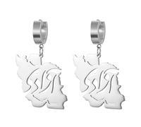Boucles d'oreilles Iran Map Boucles d'oreilles drapeau iranien calligraphie persane Patrimoine patriotique Fierté Paix Bijoux Souvenirs Cadeaux pour femmes et hommes (« آزادی » - Liberté argent)