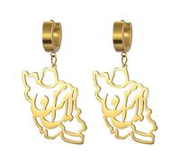 Boucles d'oreilles Iran Map Boucles d'oreilles drapeau iranien calligraphie persane Patrimoine patriotique Fierté Paix Bijoux Souvenirs Cadeaux pour femmes et hommes (« ایران » - Iran or)