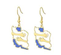 Boucles d'oreilles Iran Map Embrace Fierté du patrimoine iranien Boucles d'oreilles persanes mains enlacées Symbole patriotique de paix Bijoux Souvenirs Série Cadeaux (Embrace or)