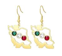 Boucles d'oreilles Iran Map Embrace Fierté du patrimoine iranien Boucles d'oreilles persanes mains enlacées Symbole patriotique de paix Bijoux Souvenirs Série Cadeaux (carte or)