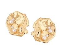 Boucles d'oreilles irrégulières dorées pour femme, boucles d'oreilles à tige rondes texturées, grandes perles synthétiques, accessoires vintage tendance pour un usage quotidien, fête, cadeau
