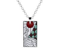 Boucles d'oreilles japonais Anime Ghost Killing Tanjiro Kamado pince d'oreille Cosplay accessoires de fête collier pendentif (Necklace)