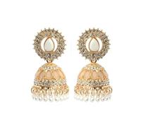 Boucles d'Oreilles Jhumka Indiens Vintage Pour Femme Plaqué Or Zirconium Perles Avec Franges Style Bohème Ethnique Mariage Cadeau Femme Soirée Fête Inspiration Bollywood Cérémonie Bijou (Blanc)