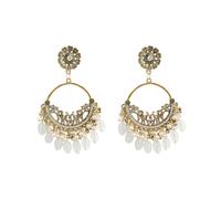 Boucles d'Oreilles Jhumka Pendantes En Or Plaqué Style Bohème Avec Zirconium Cubique Franges à Perles Vintage Bijou Bollywood Traditionnel Indien Pour Mariage Cérémonie Femme Élégant Bijoux (Blanc)