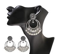 Boucles d'oreilles Jhumka rondes en or pour femmes gitane, style ethnique, avec pompon et perles, bijoux fantaisie (couleur : une seule couleur)