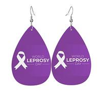Boucles d'oreilles Journée mondiale de la lèpre pour femmes filles en cuir bijoux légers boucles d'oreilles pendantes en forme de larme