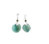 Boucles d'oreilles Kiwano fabriquées à la main avec revêtement époxy plaqué or 14 carats - 6,5 cm de long - Rose/bleu, Standard, Véritables feuilles de fougère, Sans