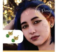 Boucles d'Oreilles KODY PIERCING Or 9 Carats Cristal Vert Rond 3 mm Serties - Éclat Émeraude et Douceur Romantique