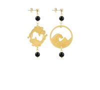 BOUCLES D'OREILLES KOI & FUJ-SAN MINI LAITON PIERRE NOIR, Taglia Unica, Laiton, Agate