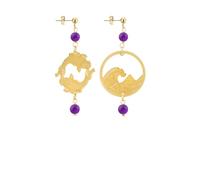 BOUCLES D'OREILLES KOI & FUJ-SAN MINI LAITON PIERRE VIOLET, Taglia Unica, Laiton, Agate