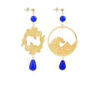 BOUCLES D'OREILLES KOI & FUJ-SAN PETIT LAITON PIERRE BLEU, Taglia Unica, Laiton, Agate