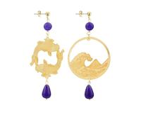 BOUCLES D'OREILLES KOI & FUJ-SAN PETIT LAITON PIERRE VIOLET, Taglia Unica, Laiton, Agate