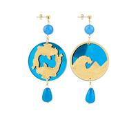 BOUCLES D'OREILLES KOI & FUJ-SAN PLEX MIROIR ET SOIE BLEU, Taglia Unica, Laiton, Agate