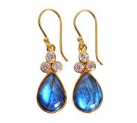 Boucles d'oreilles Labradorite Quartz Cristal Argent 925 13x9mm Poire 2.5mm Ensemble Lunette Ronde Cabochon Boucles d'oreilles Goutte Fait Main Pierres Précieuses Multicolore Cadeau pour Elle