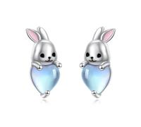 Boucles d'oreilles lapin pour femme en argent sterling 925 avec pierre de lune cœur lapin mignon cadeau de Pâques
