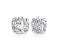 Boucles D'Oreilles Larges À Charnières Pour Femmes, En Laiton Plaqué Argent, Avec Quatre Rangées De Zircones Cubiques Pavées Claires, De Diamètre 0,5.