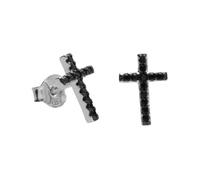 Boucles d'Oreilles - L'ATELIER D'AZUR - Croix Pavée - Argent 925 - Zirconiums Noirs - 1.15cm x 0.8cm